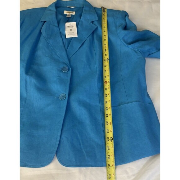 TALBOTS Blue 100% Linen Blazer Women 20W Long Sleeve Lined Pockets Jacket Career - Picture 12 of 13
